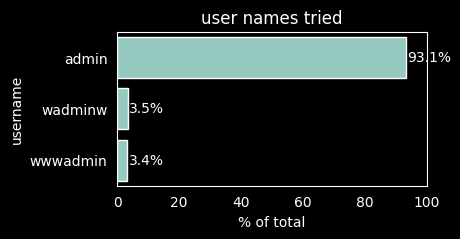 Usernames tried for login